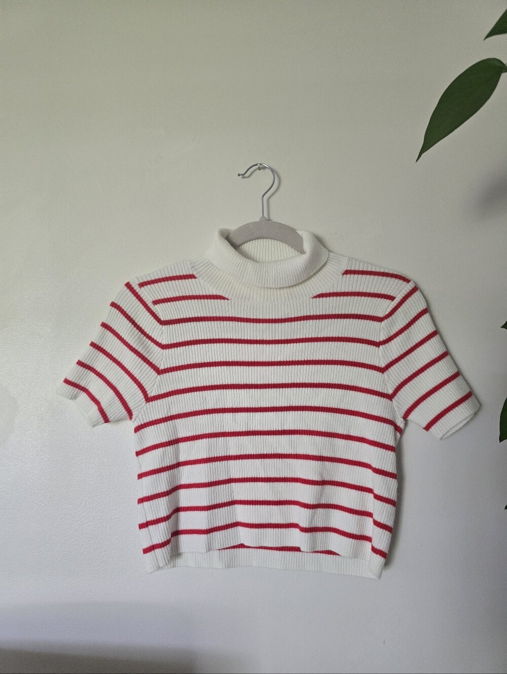 Callahan Size XS cropped Knit Turtleneck Short Sleeve Striped Sweater Top